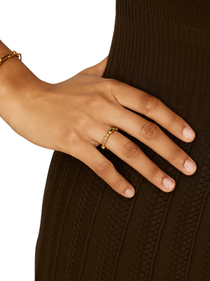 Missoma Molten Gemstone Stacking Ring, Gold/Green - view 2, Gold/Green