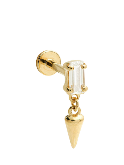 Tish Lyon Baguette Gem Hanging Spike Stud Earring, Gold
