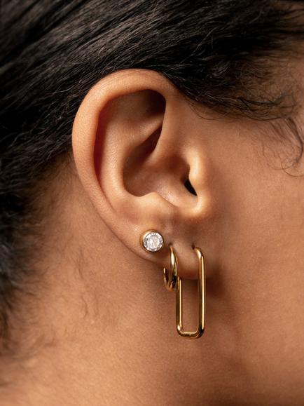 Tish Lyon Rectangle Hoop Earrings - view 2, Gold