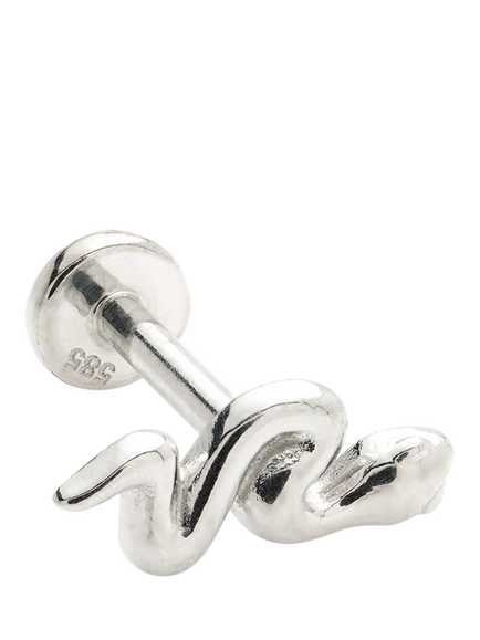 Tish Lyon Flat Back Snake Stud Earring, White Gold