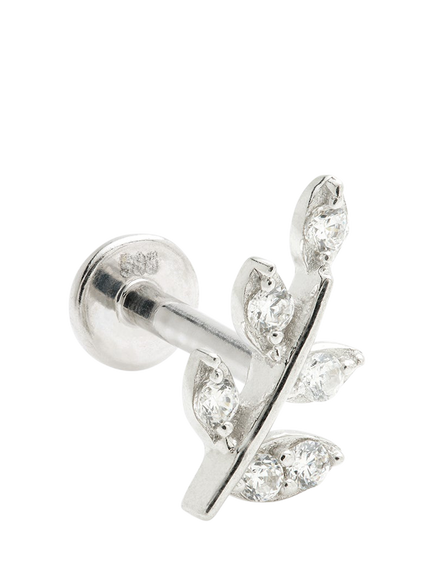Tish Lyon Gaia Jewelled Leaf Flat Back Stud Earrings, White Gold