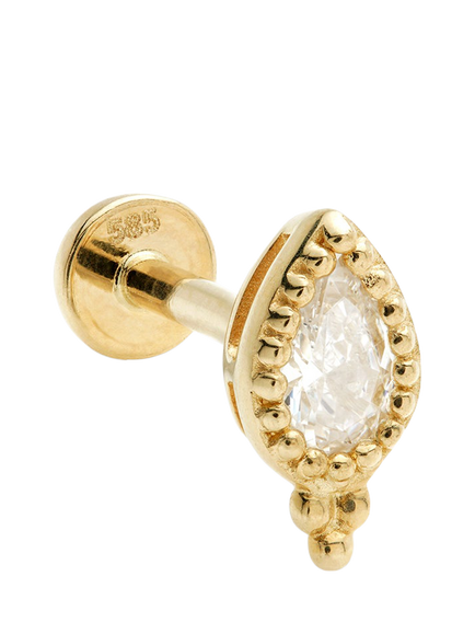 Tish Lyon Tri Bead Milgrain Pear Flat Back Stud Earring, Gold