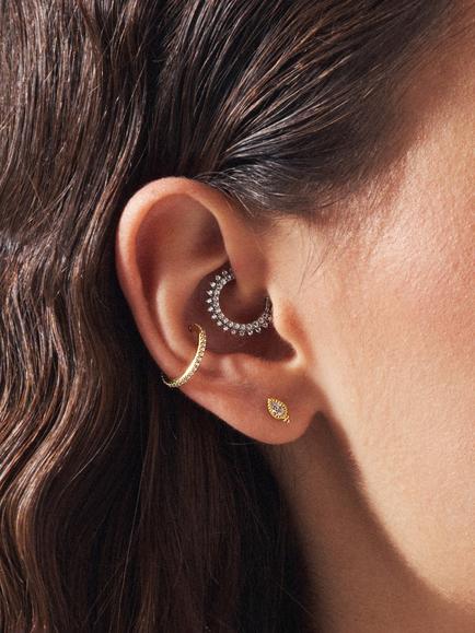 Tish Lyon Tri Bead Milgrain Pear Flat Back Stud Earring - view 2, Gold