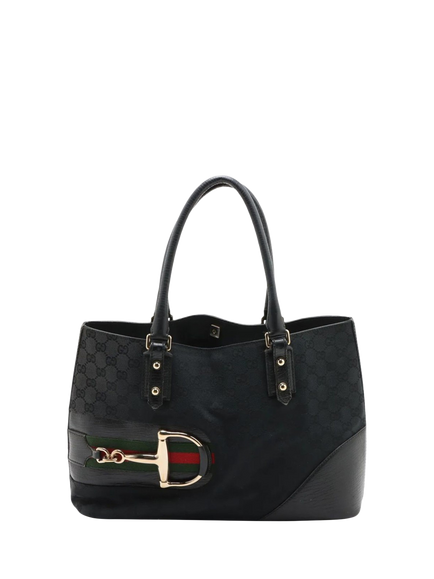 Pre-loved GUCCI GG Canvas Horsebit Top Handle Bag, Black, Black