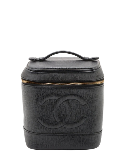 Pre-loved CHANEL Vintage 2000 Coco Mark Caviar Vanity Bag, Black, Black