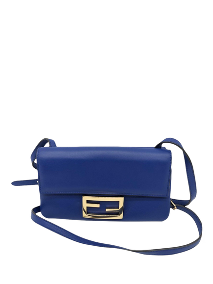 Pre-loved Fendi Duo Baguette Leather Shoulder Bag, Blue, Blue