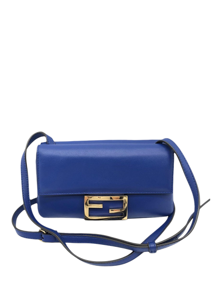 Pre-loved Fendi Duo Baguette Leather Shoulder Bag, Blue - view 2, Blue