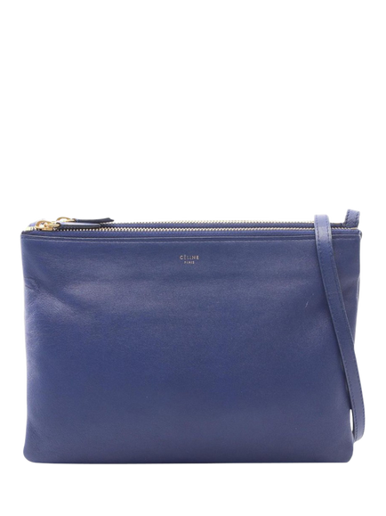 Pre-loved CELINE Trio Leather Shoulder Bag, Blue, Blue