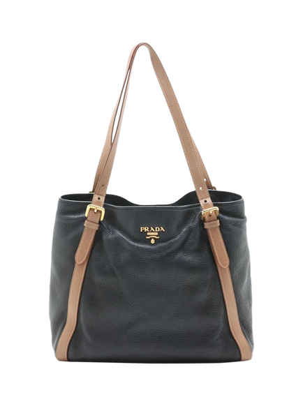 Pre-loved Prada Vitello Daino Leather Tote Bag, Navy, Navy