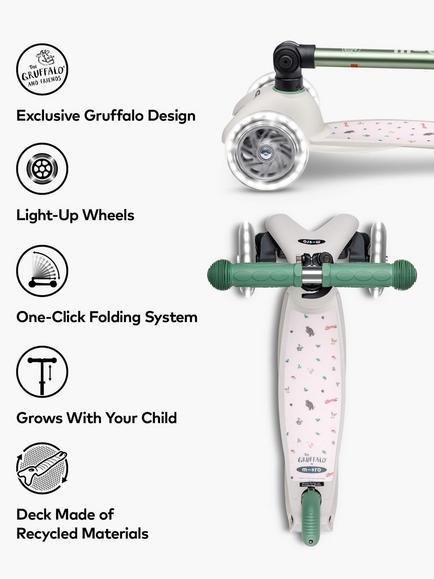 Micro Scooters Mini Micro Gruffalo Foldable Eco LED Scooter, Cream/Green - view 2, Cream/Green