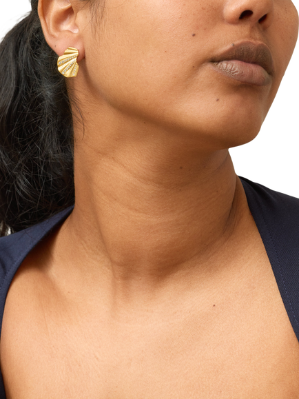 ENAMEL Copenhagen Gold Plated Crystal Wave Earrings - view 2, Clear Cz