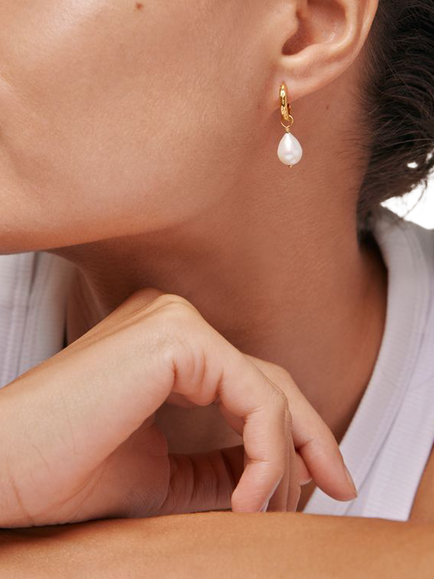 ENAMEL Copenhagen Significant Pearl Hoop Earrings - view 2, Pearl