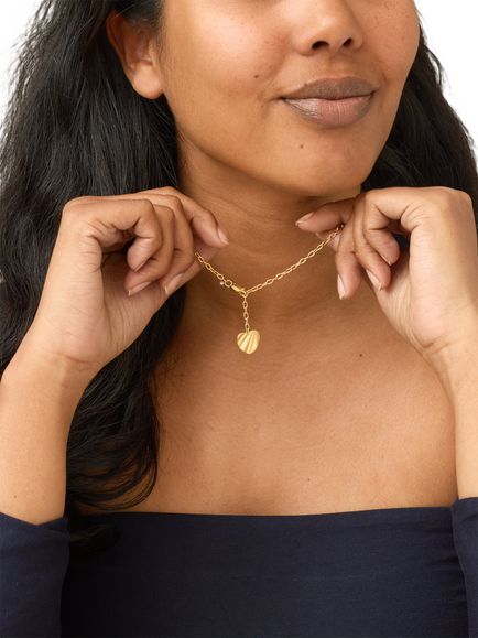 ENAMEL Copenhagen Wave Heart Necklace, Gold - view 2, Gold Plated