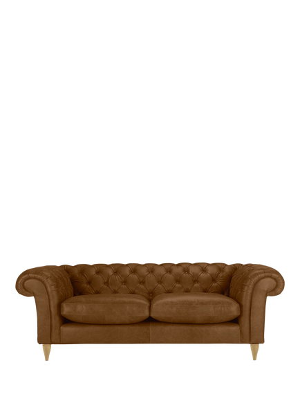 John Lewis OUTLET Cromwell Chesterfield Grand 4 Seater Leather Sofa, Light Leg, Like New, Demetra Light Tan, 