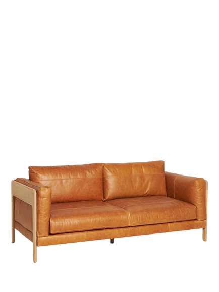 John Lewis OUTLET Nest Large 3 Seater Leather Sofa, Light Leg, Like New, Butterscotch Leather, Darwin Brusciato
