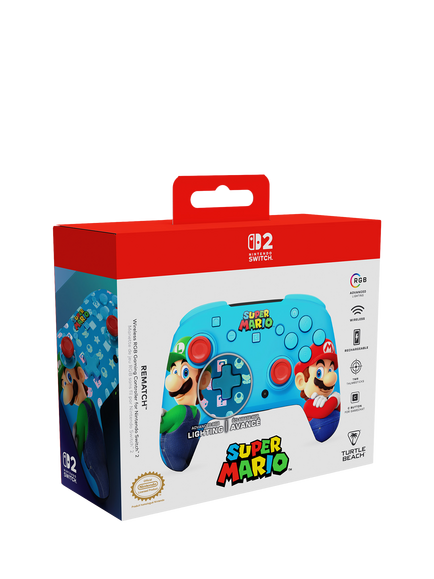 Turtle Beach Mario & Luigi Rematch Wireless RGB Gaming Controller for Nintendo Switch 2, Grey, Grey