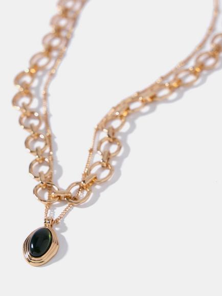 Mint Velvet Resin Pendant Necklace, Gold/Green - view 2, Gold/Green