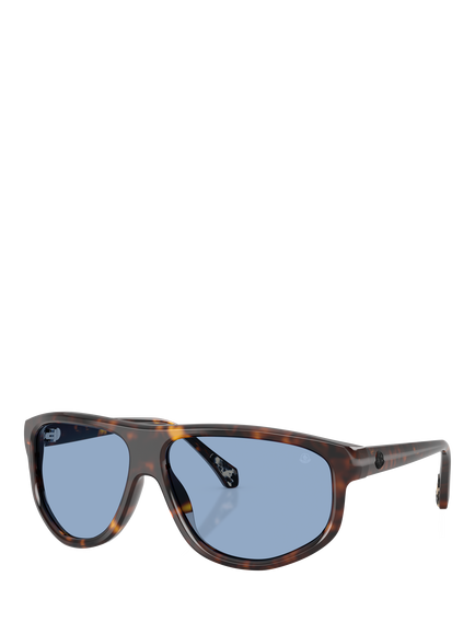 Moncler ME6033U Women's Irregular Frame Tinted Sunglasses, Blue, Shiny Havana/Blue