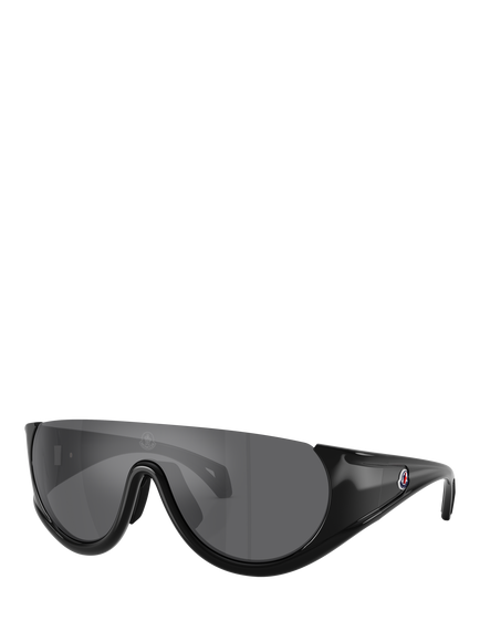 Moncler ME8022 Women's Oval Mirrored Sunglasses, Black/Silver, Shiny Black/Silver
