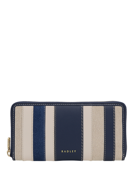 Radley Manning Crescent Striped Canvas Leather Large Zip Around Wallet, Naval, Naval