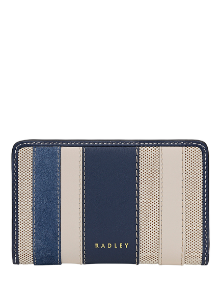 Radley Manning Crescent Striped Canvas Leather Medium Zip Around Purse, Naval, Naval