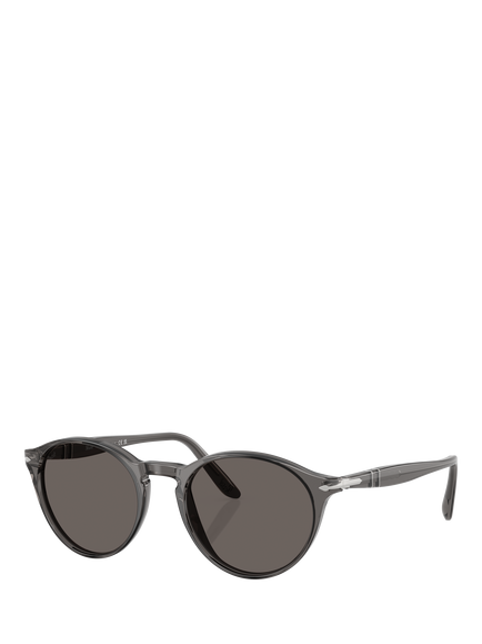 Persol PO3092SM Women's Round Tinted Sunglasses, Grey, Transparent Grey/Grey
