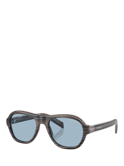 Prada PR D14S Women's Oval Sunglasses, Lolite Horn/Blue, Lolite Horn/Blue