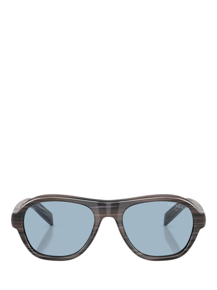Prada PR D14S Women's Oval Sunglasses, Lolite Horn/Blue - view 2, Lolite Horn/Blue