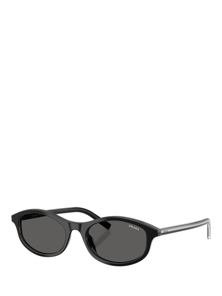 Prada PR D17S Unisex Oval Sunglasses, Black, Black