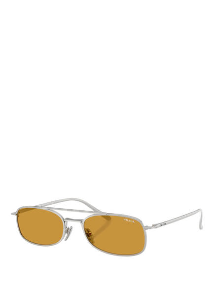 Prada PR D59S Women's Pillow Shaped Sunglasses, Silver/Brown, Silver/Brown