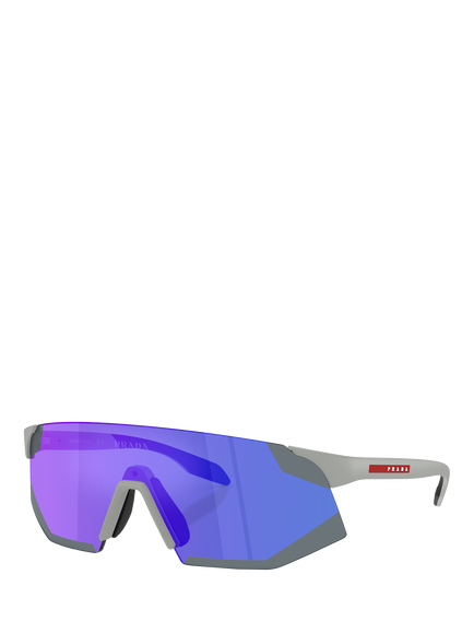Prada Prada Linea Rossa PS C03SU Men's Wrap Sunglasses, Matte Grey/Mirror Blue, Matte Grey/Mirror Blue