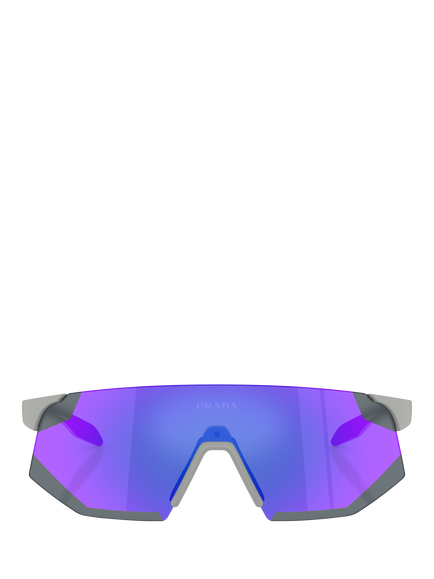Prada Prada Linea Rossa PS C03SU Men's Wrap Sunglasses, Matte Grey/Mirror Blue - view 2, Matte Grey/Mirror Blue