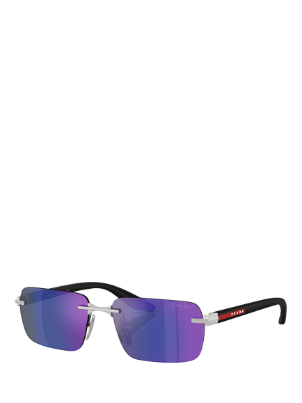 Prada Prada Linea Rossa PS C52S Men's Rectangular Sunglasses, Silver/Mirror Purple, Silver/Mirror Purple