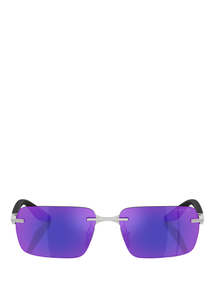 Prada Prada Linea Rossa PS C52S Men's Rectangular Sunglasses, Silver/Mirror Purple - view 2, Silver/Mirror Purple