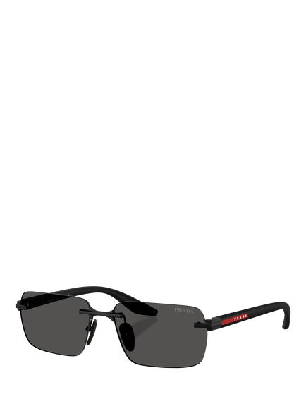 Prada PS C52S Women's Rectangular Metal Sunglasses, Matte Black/Grey, Matte Black/Grey