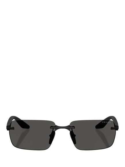 Prada PS C52S Women's Rectangular Metal Sunglasses, Matte Black/Grey - view 2, Matte Black/Grey