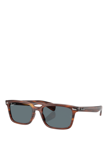 Ray-Ban RB2234 Unisex Polarised Rectangular Sunglasses, Striped Havana/Blue