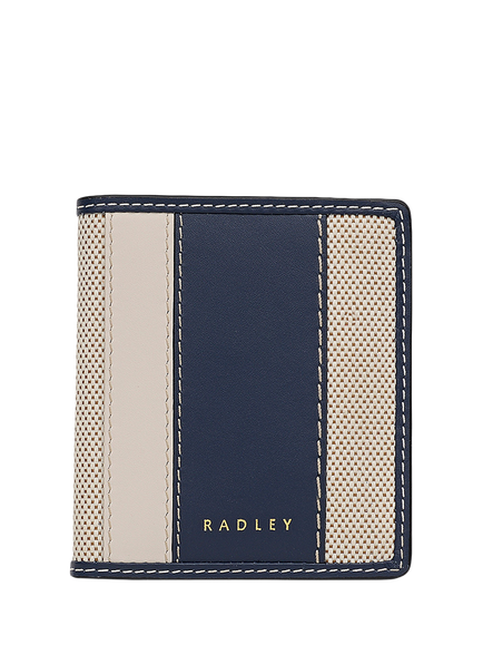 Radley Manning Crescent Striped Canvas Leather Small Bifold Card Holder, Naval, Naval