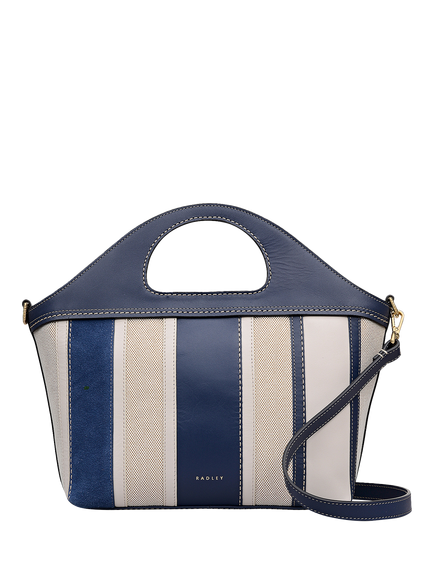 Radley Manning Crescent Striped Canvas Leather Medium Grab Bag, Naval, Naval