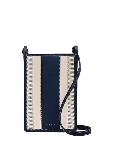 Radley Manning Crescent Striped Canvas Leather Phone Crossbody Bag, Naval, Naval