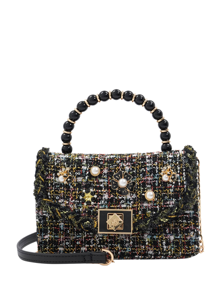 Dune London Blooms Jewel Embellished Boucle Clutch Bag, Black, Black