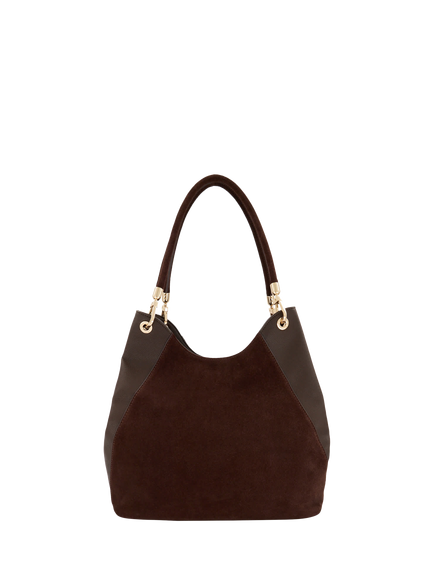 Dune London Devoted L Suede Shoulder Bag, Dark Brown - view 2, Dark Brown