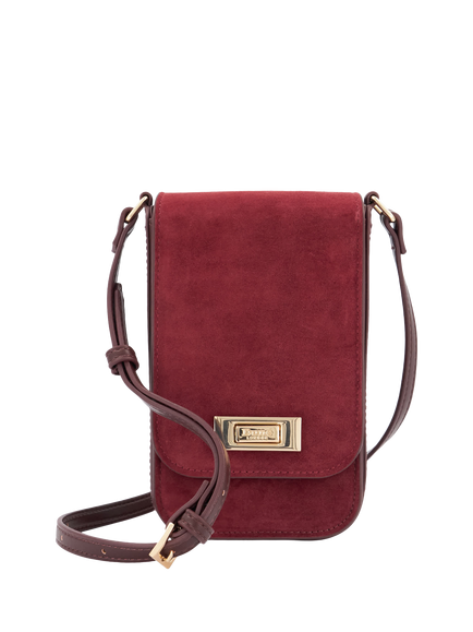 Dune London Dinkydiscreet Suede Crossbody Phone Bag, Burgundy