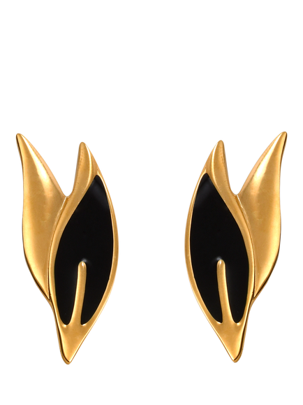 Pre-loved Leaf Climber Clip-On Earrings, Yellow Gold & Black, Yellow Gold & Black