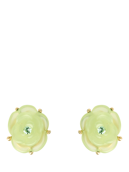 Pre-loved Resin Flower Earrings, Green, Green