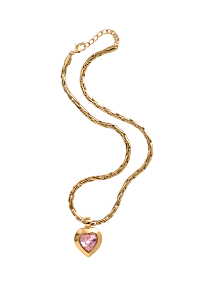 Pre-loved Crystal Heart Paloma Chain Necklace, Pink & Gold, Pink & Gold
