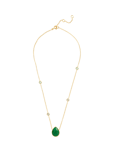 Pre-loved Channel-Set Quartz Pendant Necklace, Gold and Green, Gold & Green