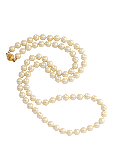Pre-loved Long Faux Pearl Necklace, Cream, Cream