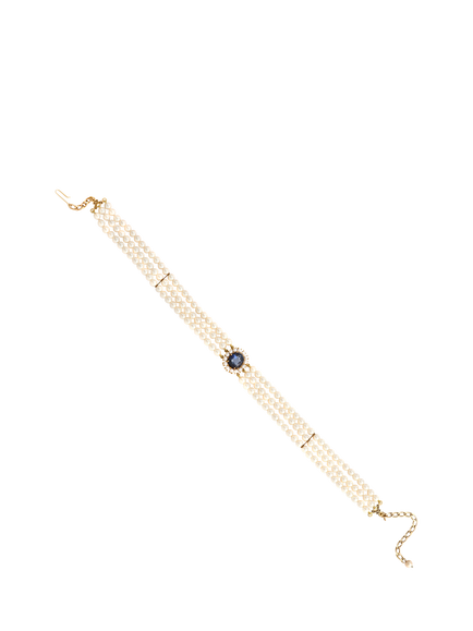 Eclectica Pre-loved 3 Strand Simulated Pearl Choker, Cream & Blue, Cream & Blue