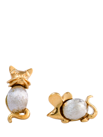 Pre-loved Vintage Cat and Mouse Stick Pins, Gold & Silver, Circa 1980s, Gold & Silver